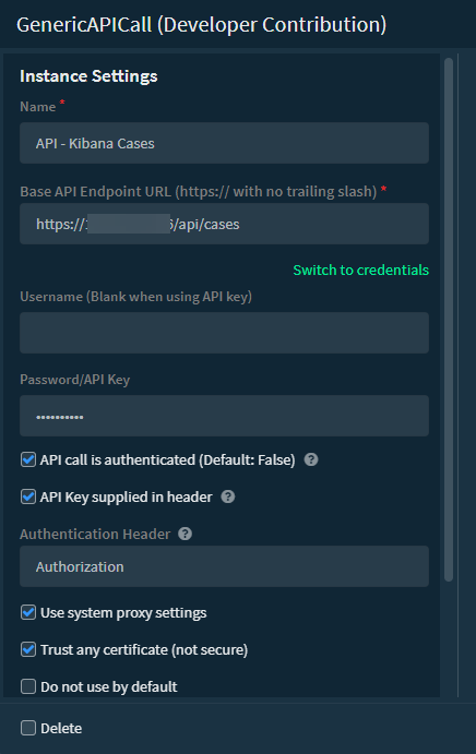 GenericAPICall Integration Configuration for ElasticSearch Cases